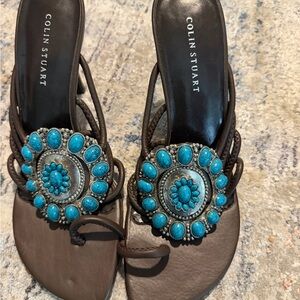 Colin Stuart Sandals with Brown and Turquoise Design